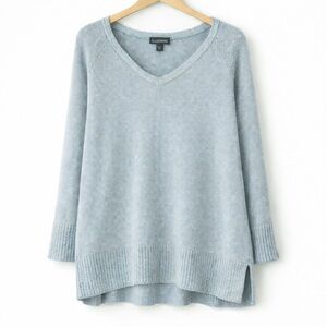 Eileen Fisher Organic Cotton Tencel Knit Tunic Sweater Blue XS Petite Hi-Low Hem